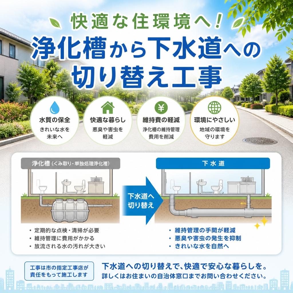 快適な住環境へ！浄化槽から下水道への切り替え工事