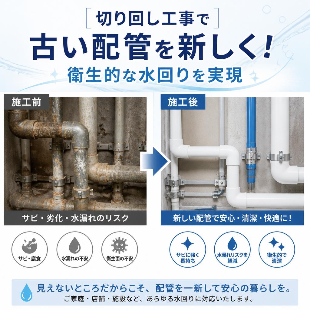 切り回し工事で古い配管を新しく！衛生的な水回りを実現