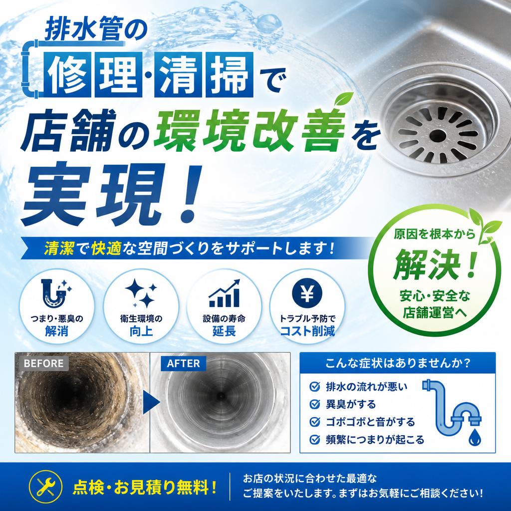 排水管の修理・清掃で店舗の環境改善を実現！