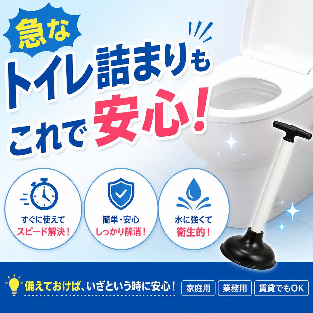 急なトイレ詰まりもこれで安心！