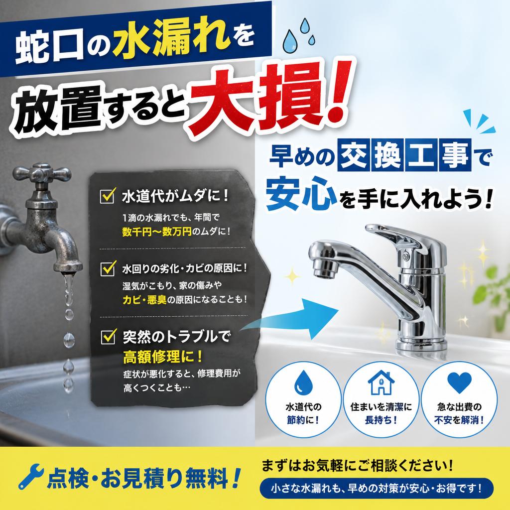 蛇口の水漏れを放置すると大損！早めの交換工事で安心を手に入れよう！