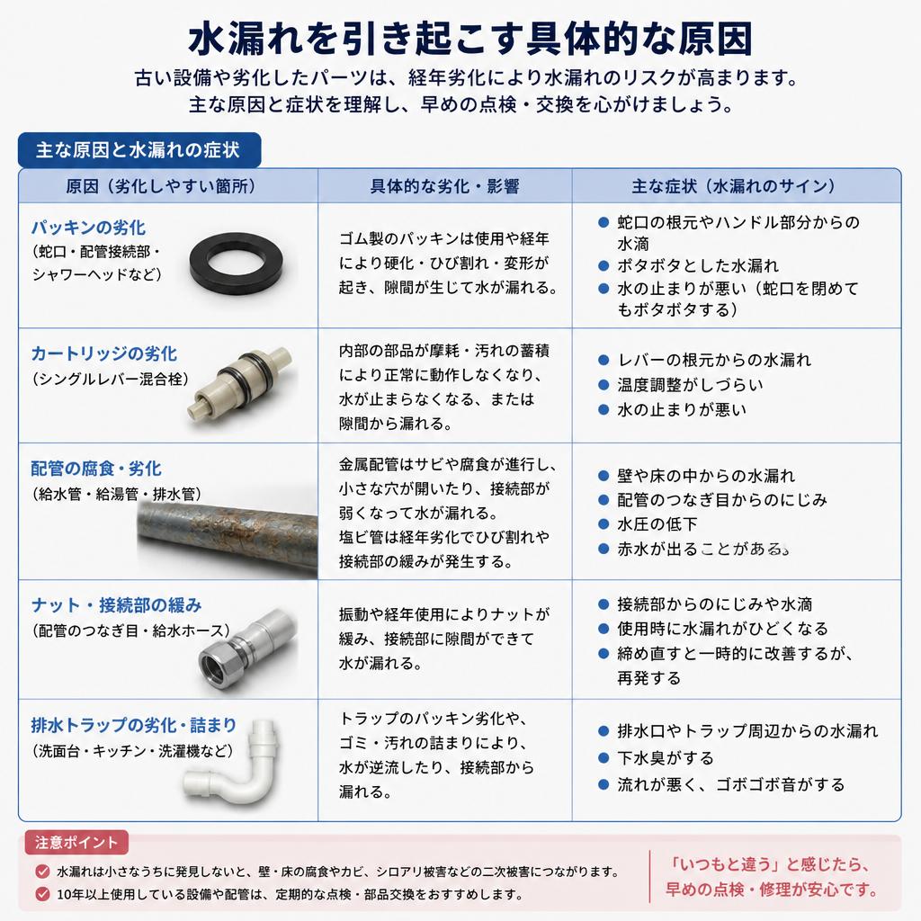 水漏れの主な原因