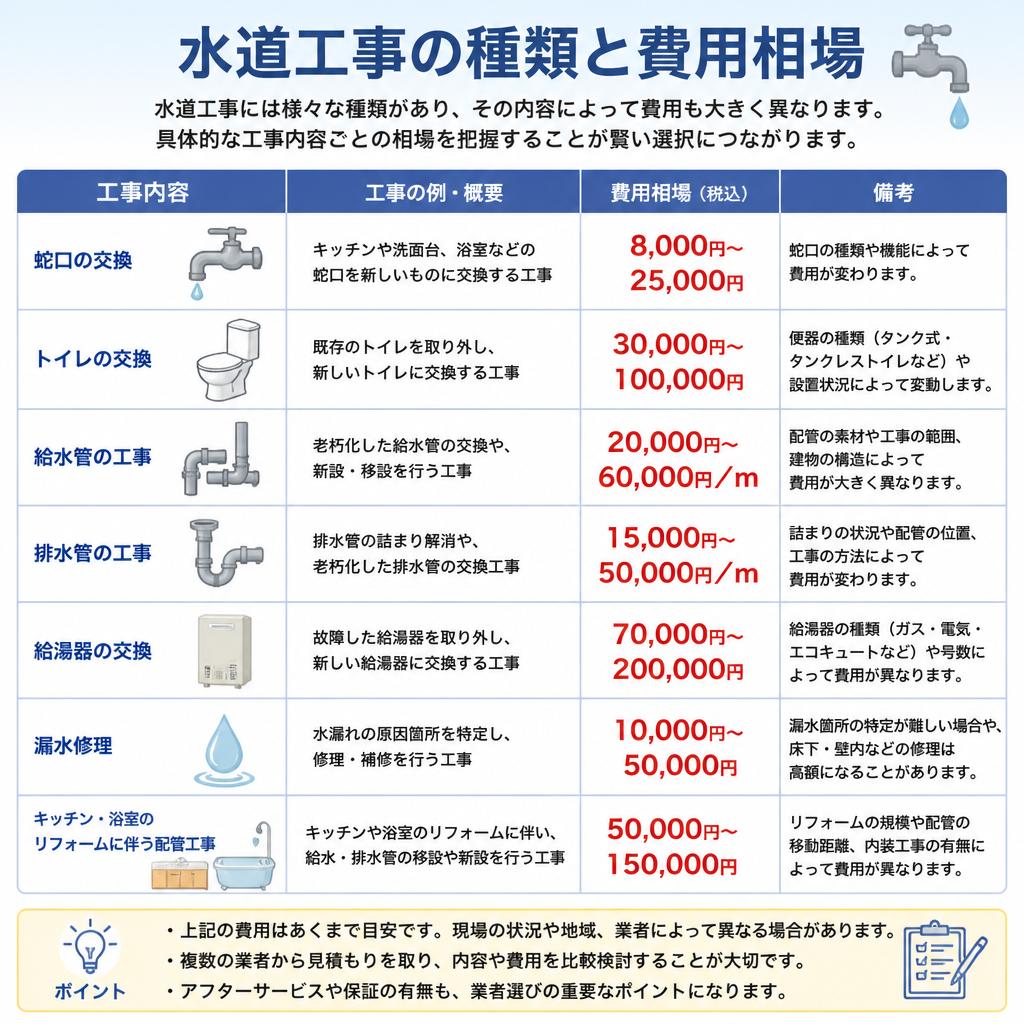 水道工事の種類とその費用