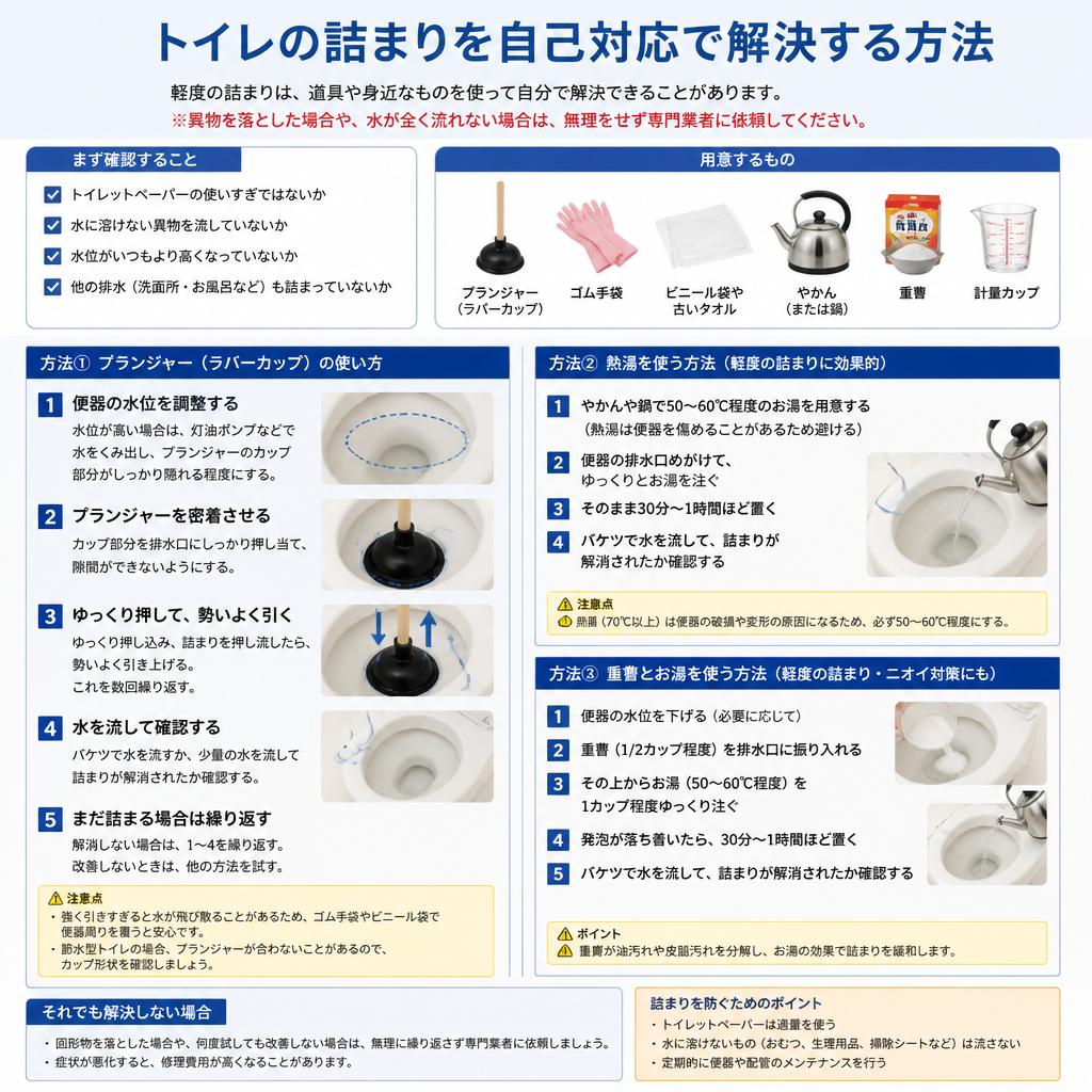 自宅でできるトイレ詰まりの自己対応方法