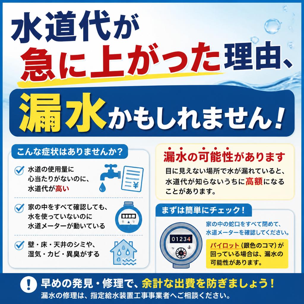 水道代が急に上がった理由、漏水かもしれません！