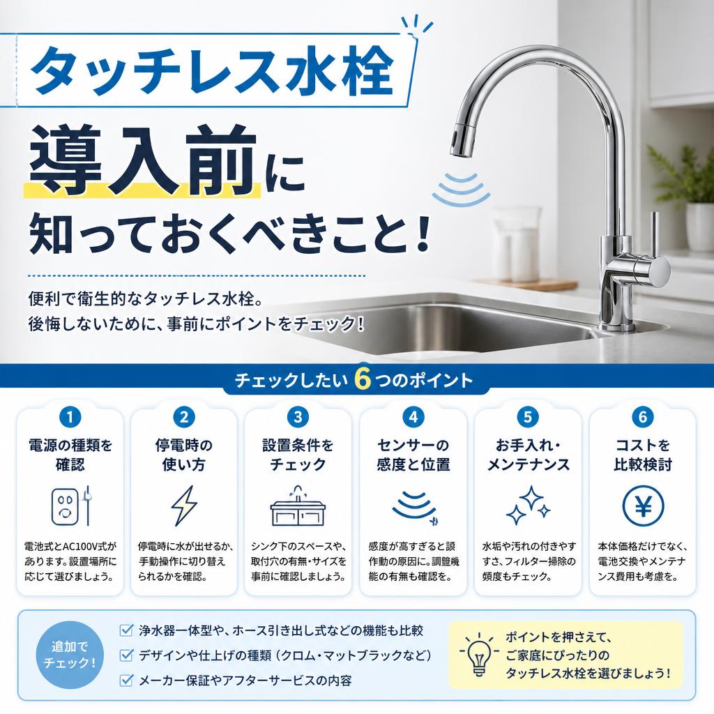 タッチレス水栓導入前に知っておくべきこと！